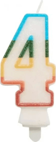 Színes 4-es számgyertya csillámmal 8,5 cm