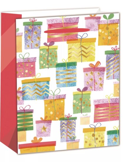 Ajándékcsomag mintás Szalagfüles papír ajándéktasak (18 x 23 cm) - Mintás