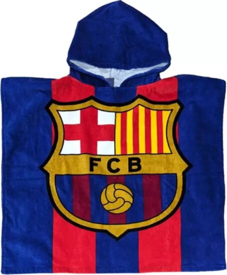FC Barcelona Baba poncsó törölköző (60 x 120 cm) - Kék/Piros mintás