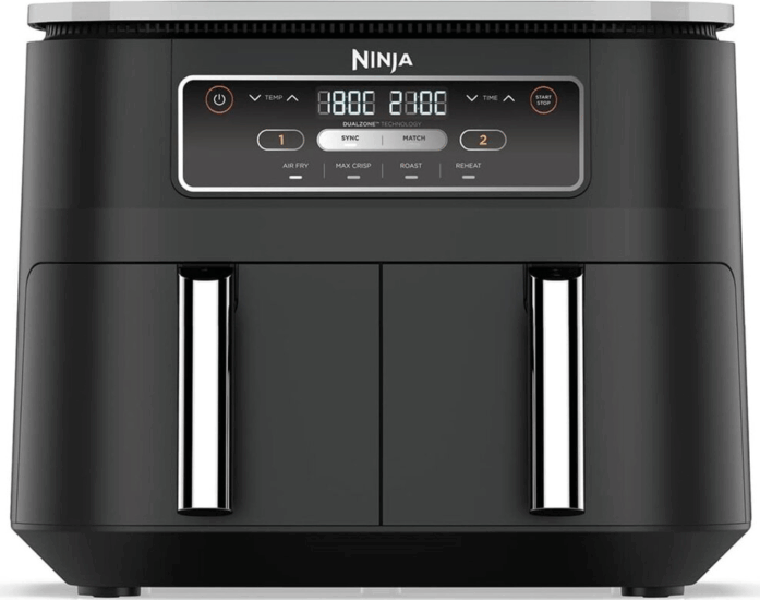 Ninja AF200EU AirFryer Forrólevegős sütő 2 x 3,8L 2400 Watt - Fekete / Ezüst