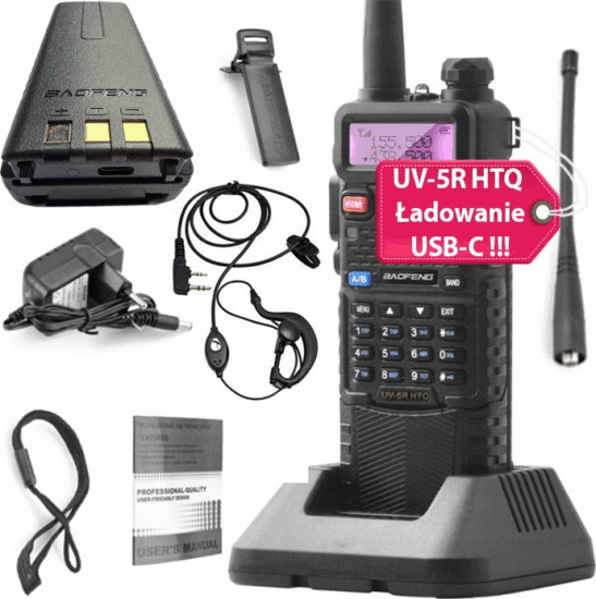 BaoFeng UV-5R HTQ USB-C Walkie Talkie - Fekete