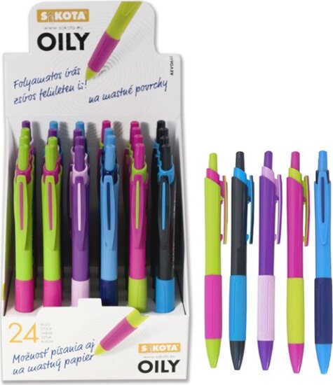 Sakota Oily 0,7mm Nyomógombos golyóstoll (Kék tinta) - Vegyes színű