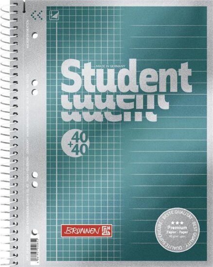 Brunnen Premium Duo 40+40 lapos A5 négyzetrácsos és vonalas spirálfüzet