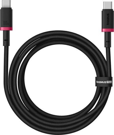Baseus Dura USB-C apa - USB-C apa Adat és gyorstöltő kábel 2m - Fekete/Piros