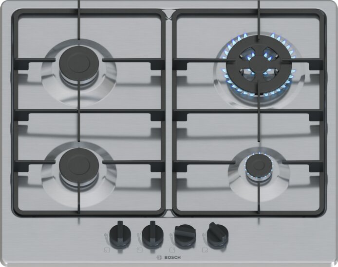 Bosch PGH6B5K60 Beépíthető 4 zónás Gáz főzőlap - Inox