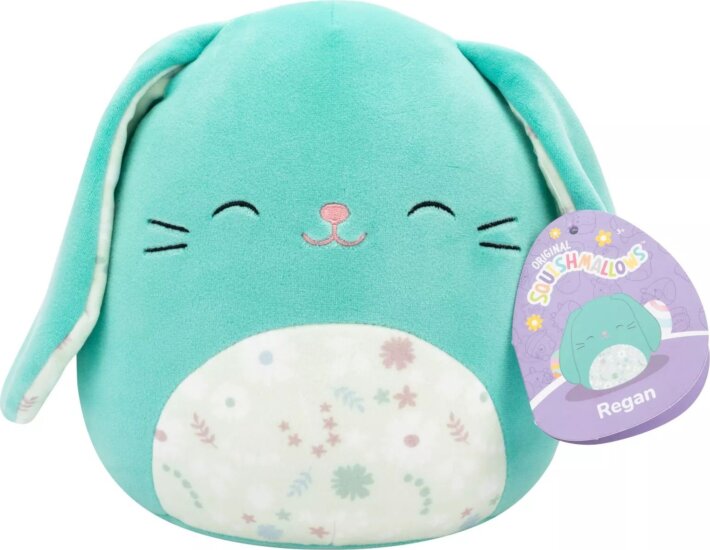 Squishmallows Regan a türkiz nyuszi virágos hassal plüssfigura 20 cm