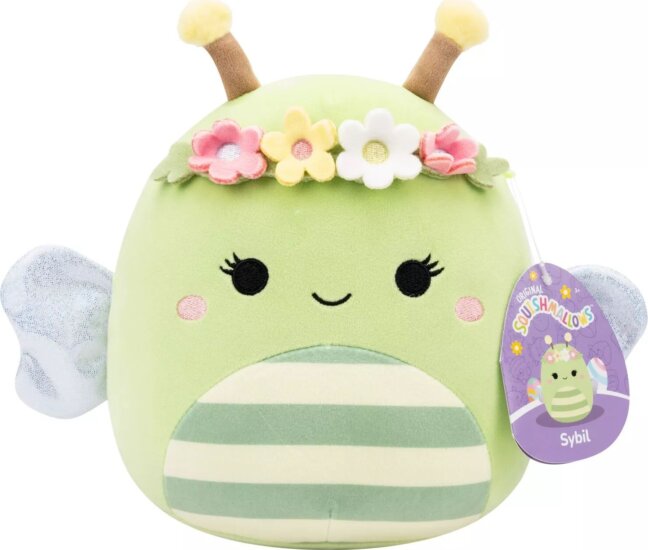Squishmallows Sybil a zöld méhecske virágkoronával plüssfigura 20 cm
