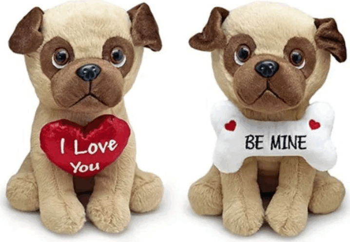 Mopsz kutyus felirattal plüssfigura 20 cm - Többféle