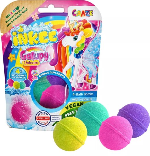 Craze Inkee Galupy unikornis rágógumi illatú vegán fürdőgolyó (4 db/csomag)