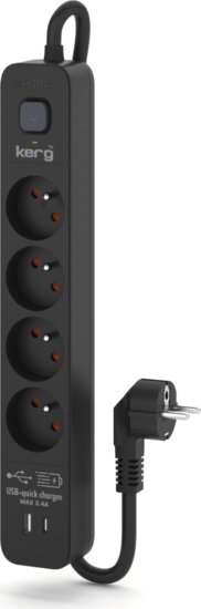 Kerg M02523 Túlfeszültségvédő Elosztó 4 aljzatos USB-C + USB-A 16A 3m - Fekete