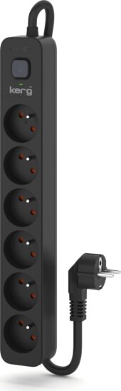 Kerg M02519 Túlfeszültségvédő Elosztó 6 aljzatos 16A 1,5m - Fekete