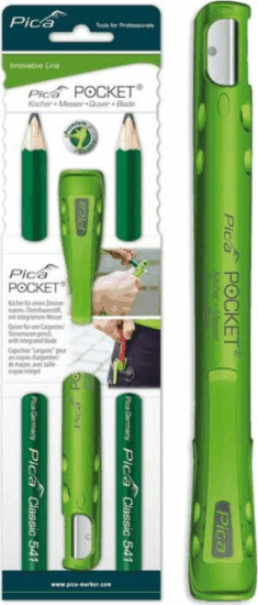Pica Pocket Ceruzatartó hegyezővel és 2db ácsceruzával - Zöld