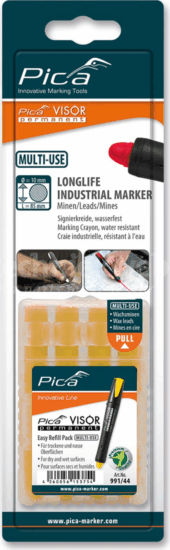 Pica VISOR permanent jelölőkréta utántöltő 10mm - Sárga (4db/csomag)
