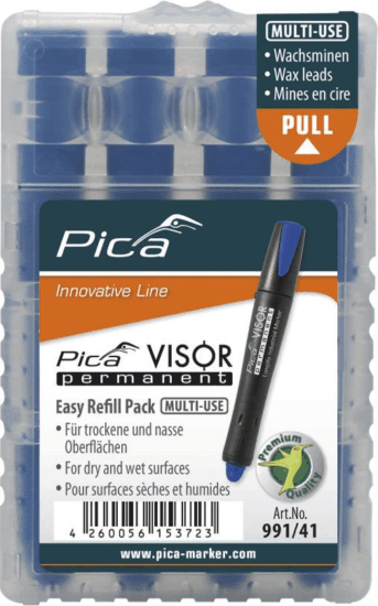 Pica VISOR permanent jelölőkréta utántöltő 10mm - Kék (4db/csomag)