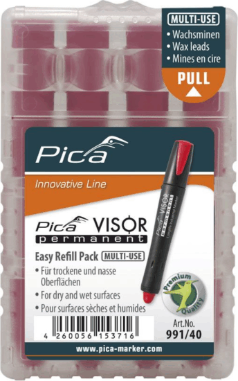 Pica VISOR SB permanent jelölőkréta utántöltő 10mm - Piros (4db/csomag)