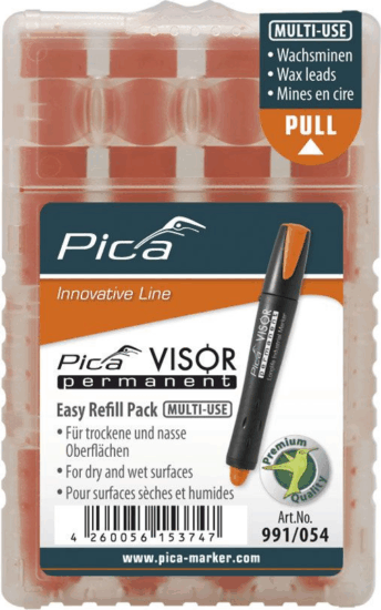 Pica VISOR permanent jelölőkréta utántöltő 10mm - Narancs (4db/csomag)