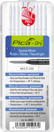 Pica DRY Vízálló Jelölőkréta betét 2.8mm - Fehér (10db/csomag)