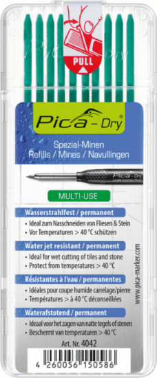 Pica DRY Vízálló Jelölőkréta betét 2.8mm - Zöld (10db/csomag)