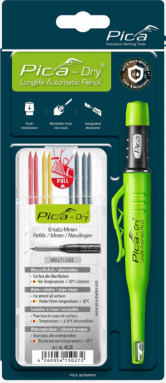 Pica DRY Jelölő ceruza készlet utántöltő heggyel és beépített hegyezővel - Vegyes színek