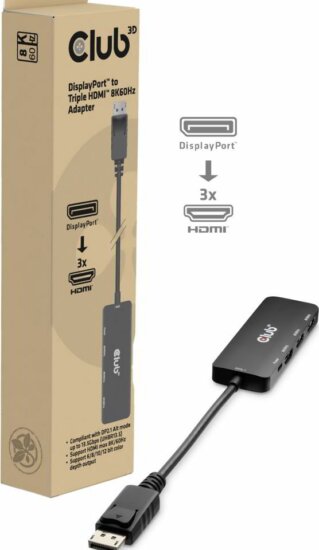 Club 3D CSV-7330 DisplayPort 2.1 apa - 3x HDMI 2.1 8K 60Hz Átalakító Adapter - Fekete Club 3D CSV-7330 DisplayPort 2.1 apa - 3x HDMI 2.1 8K 60Hz Átalakító Adapter - Fekete