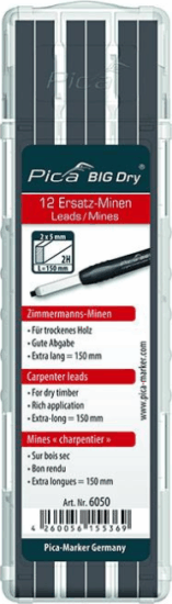 Pica 6050 Big Dry 2H Asztalos ceruza utántöltő szett 5mm - Grafit