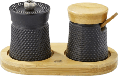 Peugeot Bali Fonte Manuális Só- és borsőrlő szett tartóval 8cm - Fekete/Natúr