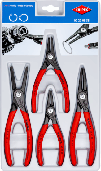 Knipex 00 20 03 SB Precíziós Seeger-gyűrű fogó készlet (4 db / csomag)