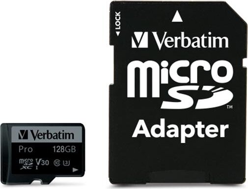 Verbatim 128GB Pro U3 microSDXC UHS-3 CL10 Memóriakártya + Adapter