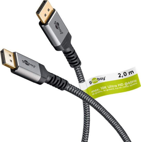 Goobay 75685 DisplayPort - DisplayPort 16K 60Hz 80 Gbit/s Kábel 2m - Fekete/Szürke