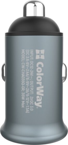 ColorWay CW-CHA036Q-GR 2USB Autós gyorstöltő 36W - Szürke