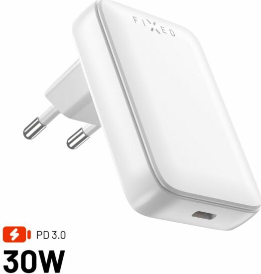 Fixed Slim USB-C Hálózati Utazó Gyorstöltő Adapter 30W - Fehér