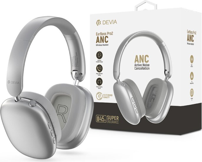 Devia EarBass Pro2 ANC Bluetooth Fülhallgató Headset - Ezüst Devia EarBass Pro2 ANC Bluetooth Fülhallgató Headset - Ezüst