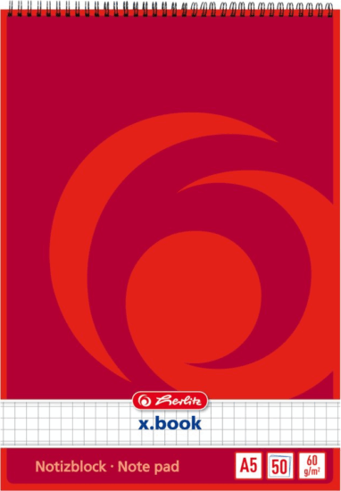Herlitz 110536 50 lapos A5 Négyzetrácsos Spirál jegyzetfüzet - Piros