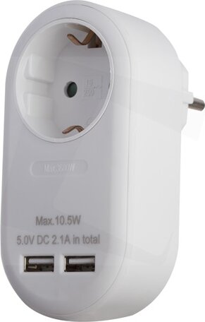 Entac EPAG-1EE-2USB-W Hálózati Dugalj 1 aljzatos + 2x USB-A - Fehér
