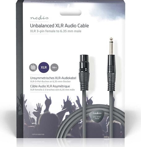 Nedis COTH15120GY100 6,35mm jack apa - XLR anya Audio Kábel 10m - Fekete