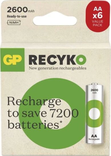 GP B2527V ReCyko Újratölthető NiMH Ceruzaelem AA microUSB 2600mAh 1.2V (6db /csomag)