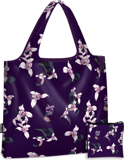Ars Una Botanic Orchid Összehajtogatható Bevásárlótáska 22L - Fekete virág mintás