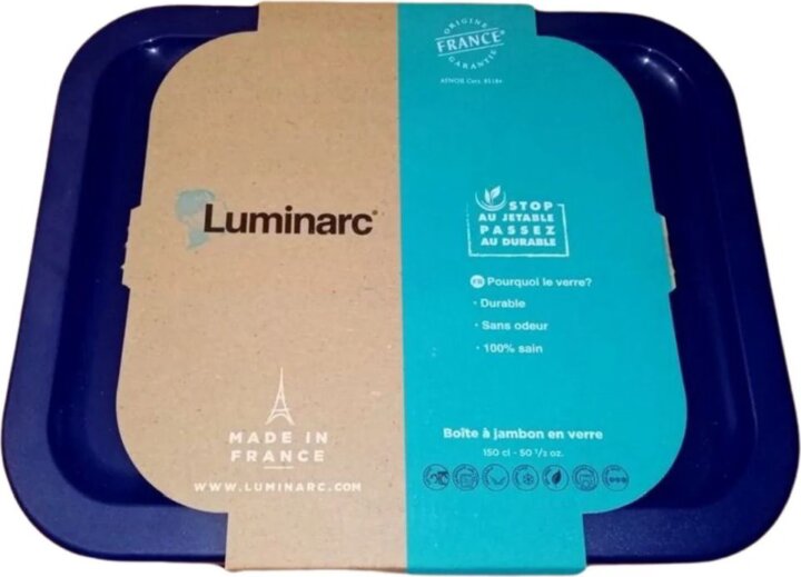 Luminarc 25643 Üveg Ételtároló műanyag fedéllel 1,5L - Kék / Átlátszó