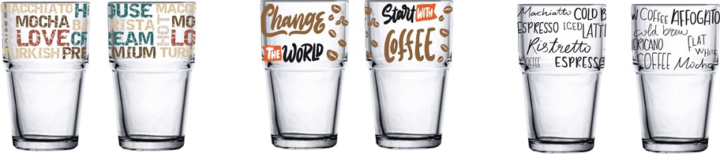 Solmazer Iris 350ml Üveg pohár - Mocha, Espresso vagy Coffee feliratos Átlátszó