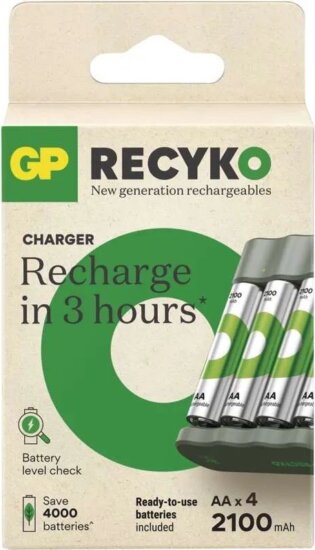GP B50444 Eco E441+ AA / AAA NiMH Akkumulátor töltő + 4db GP ReCyko elem (2100mAh)