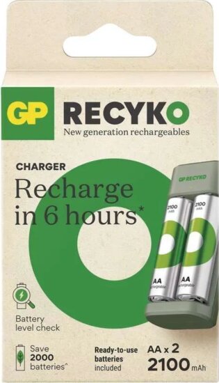 GP B50224 Eco E221 2xAA NiMH Akkumulátor töltő + 2db ReCyko elem ( 2100mAh)