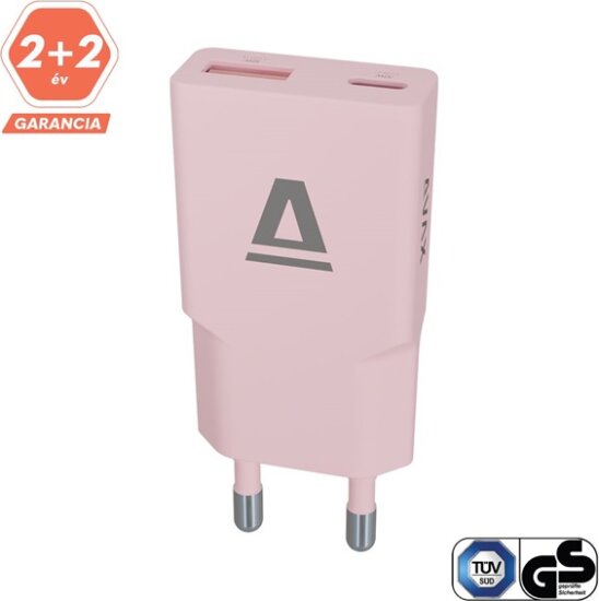AVAX CH641P USB-A / USB-C hálózati töltő Hálózati Gyorstöltő Adapter 30W - Rózsaszín