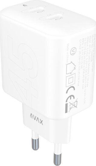AVAX CH602W 2xUSB-C hálózati töltő Hálózati Gyorstöltő Adapter 45W - Fehér