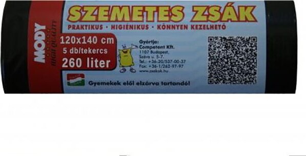 Mody 2MODY260 Háztartási szemeteszsák 260 l (5 db / tekercs) - Fekete