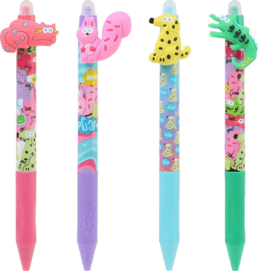 Nebulo Neon vicces állatok radírozható nyomógombos zselés toll (Kék tinta / 0,5 mm ) - Mintás