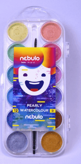 Nebulo 12 gyöngyszínű vízfesték készlet ecsettel 30mm - Vegyes szín