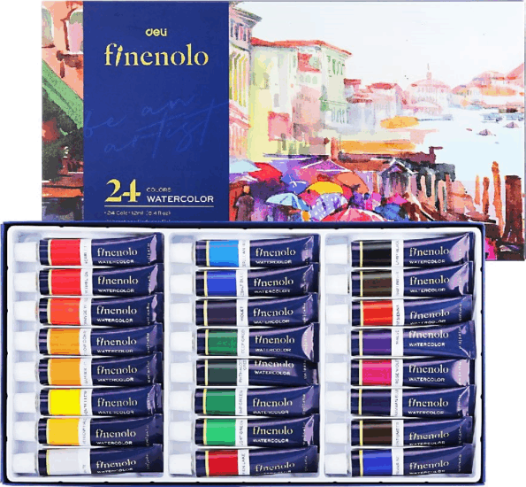 Deli Finenolo akvarellfesték készlet 24x12ml - Vegyes színek