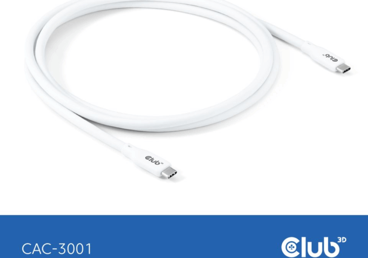 Club 3D Lifestyle USB-C apa - USB-C apa 4.0 Adat és töltő kábel 2m - Fehér