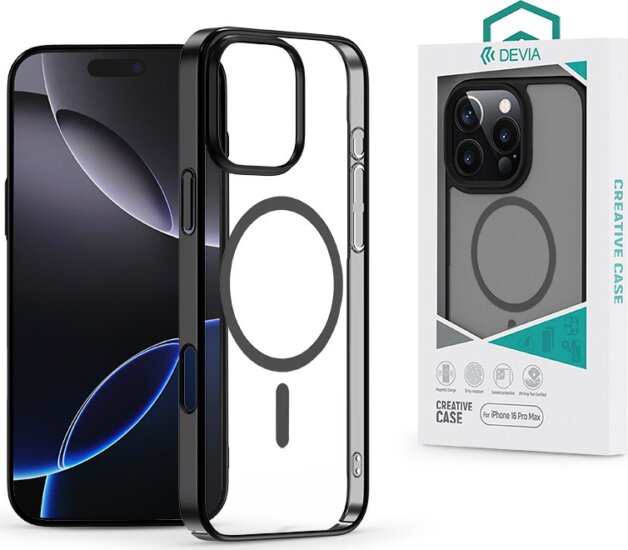 Devia ST116351 Glimmer Apple iPhone 16 Pro Max Mágneses Hátlapvédő Telefontok - Fekete / Átlátszó