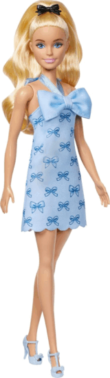 Mattel Barbie Fashionista - Szőke hajú Barbie baba kék masnis ruhában